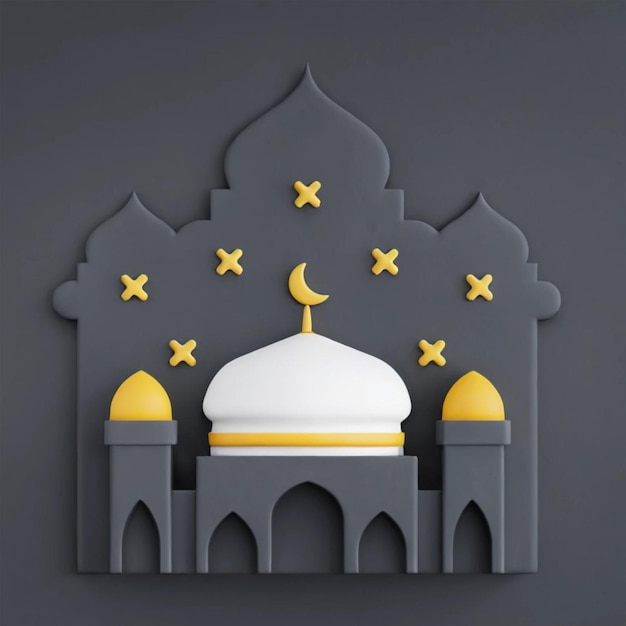 una mezquita con un techo amarillo y un fondo negro con la luna por encima de ella