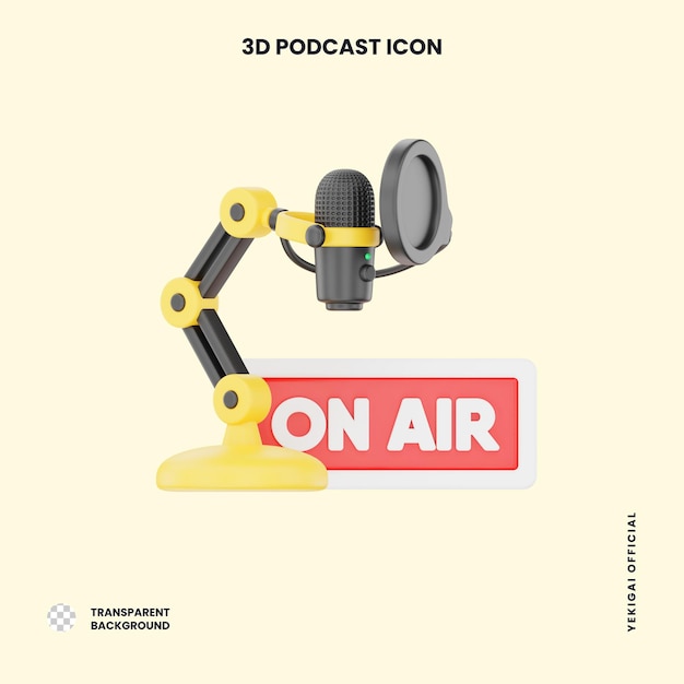 Mic On Air 3D Podcast Illustration für die Uiux-Web-App-Infografik usw.