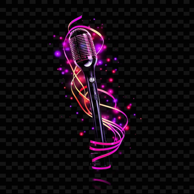 PSD microfone elétrico purple curved neon lines nota de música deco png y2k formas luz transparente artes