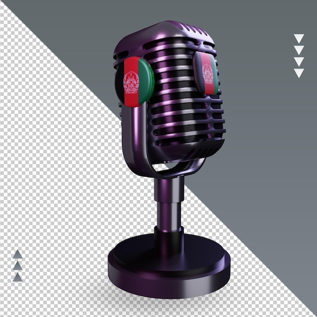 Micrófono 3d Bandera de Afganistán renderizado vista izquierda