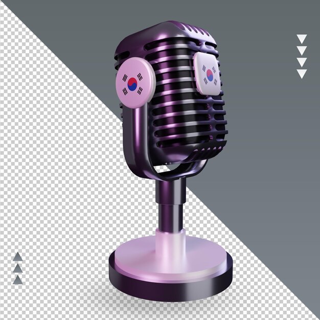 Micrófono 3d Bandera de Corea del Sur renderizado vista izquierda
