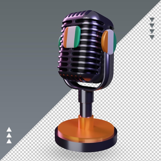 Micrófono 3d Bandera de Cote dIvoire renderizado vista derecha