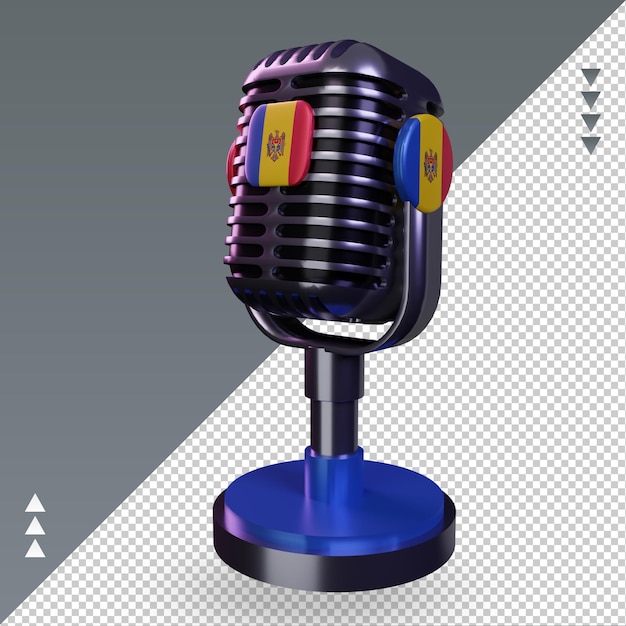 Micrófono 3d Bandera de Moldavia renderizado vista derecha