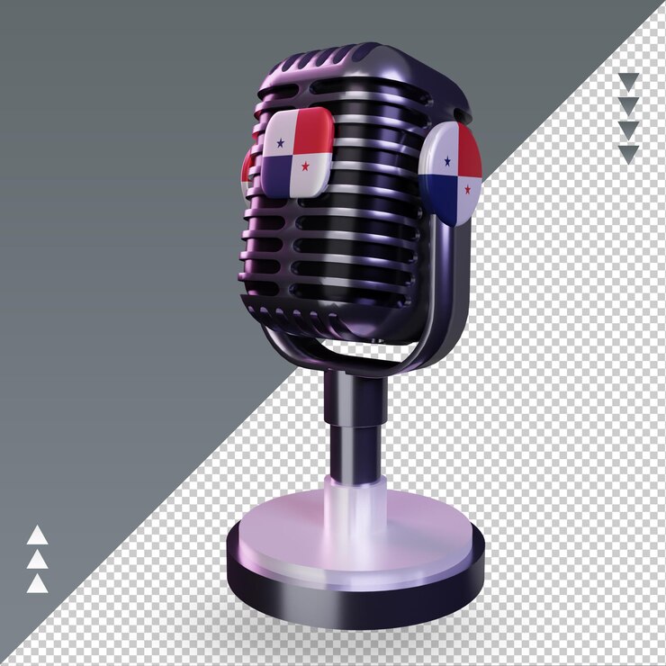 PSD micrófono 3d bandera de panamá renderizado vista derecha