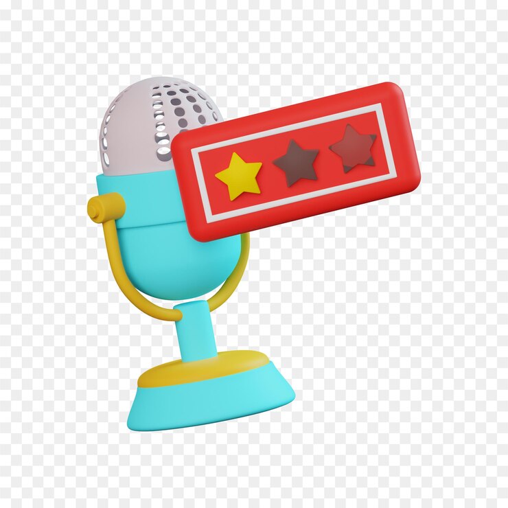 PSD micrófono 3d con una estrella en la etiqueta bad podcast rating