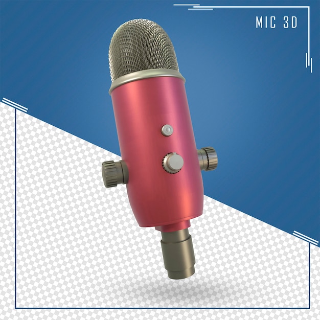 Micrófono 3d render ilustración para canto o concepto de podcast