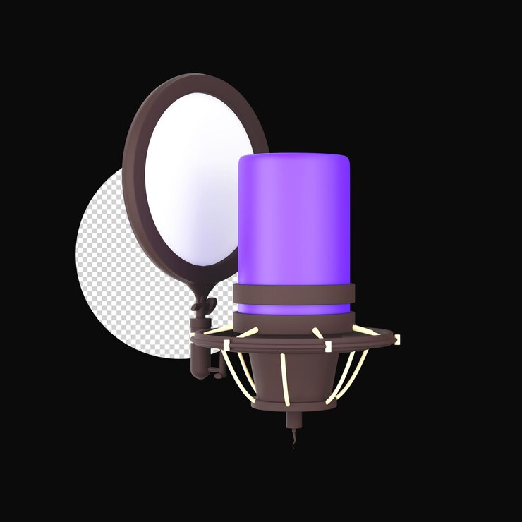 PSD micrófono de dos tipos 3d render icono en negro sobre fondo negro
