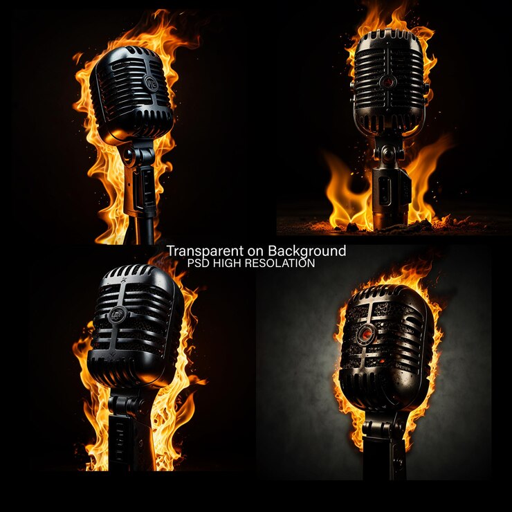 PSD micrófono de fuego en fondo transparente