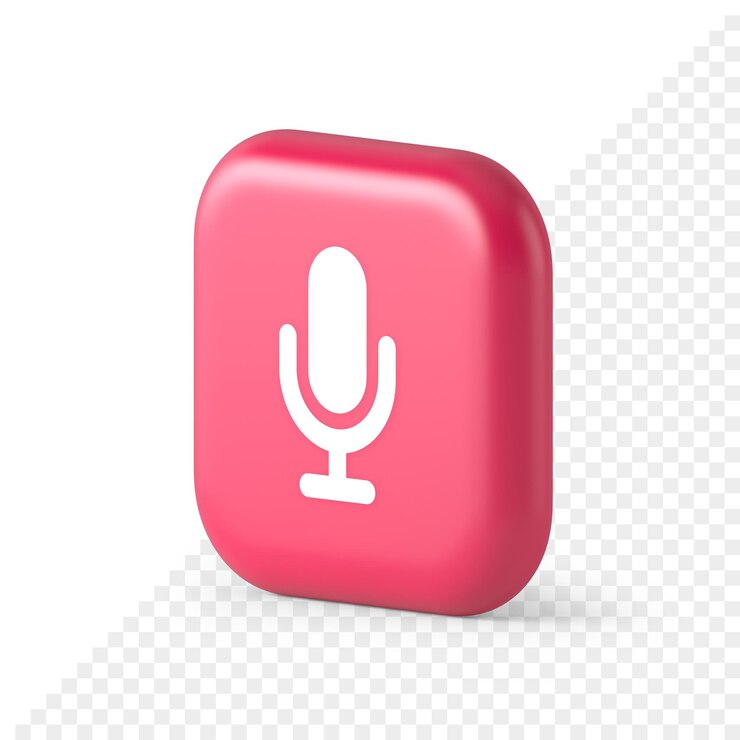 PSD micrófono grabación de sonido de voz botón de transmisión aplicación web comunicación multimedia icono isométrico 3d