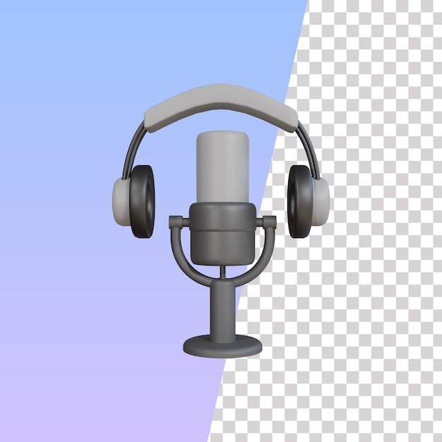 PSD micrófono de icono 3d con auriculares