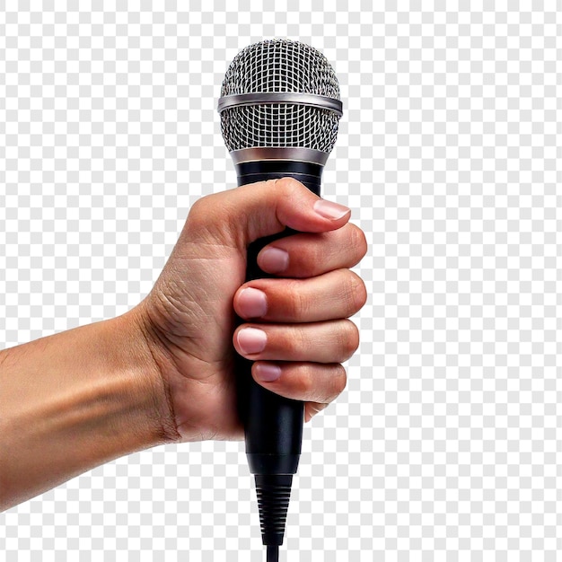 el micrófono de la mano