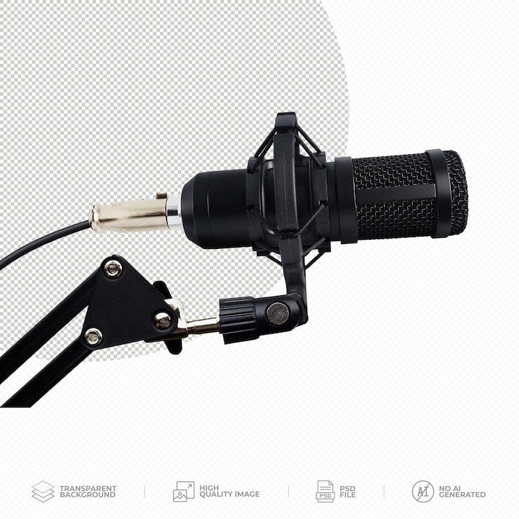 PSD microfono professionista per podcast in studio su sfondo trasparente