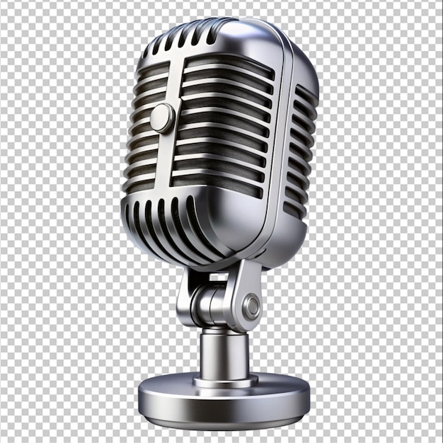 Micrófono vocal de concierto de acero retro con soporte aislado en blanco Fondo Webinar o concepto de Karaoke icono de renderización 3D del micrófono