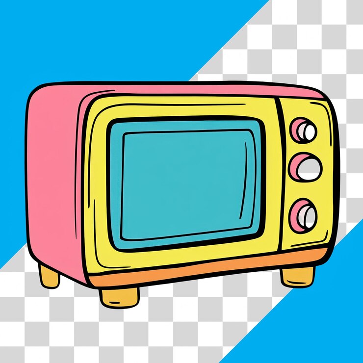 PSD microondas de estilo retro de dibujos animados en un fondo transparente