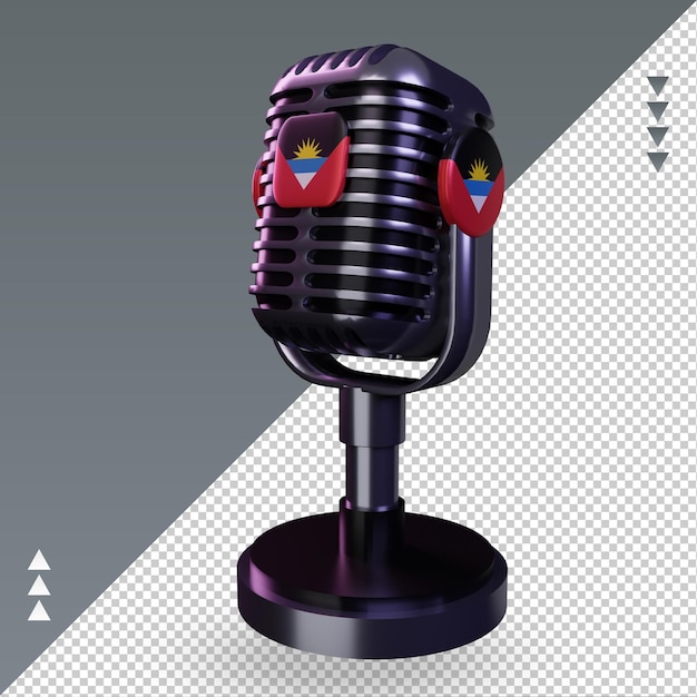 Microphone 3d Drapeau D'antigua-et-barbuda Rendu Vue Droite