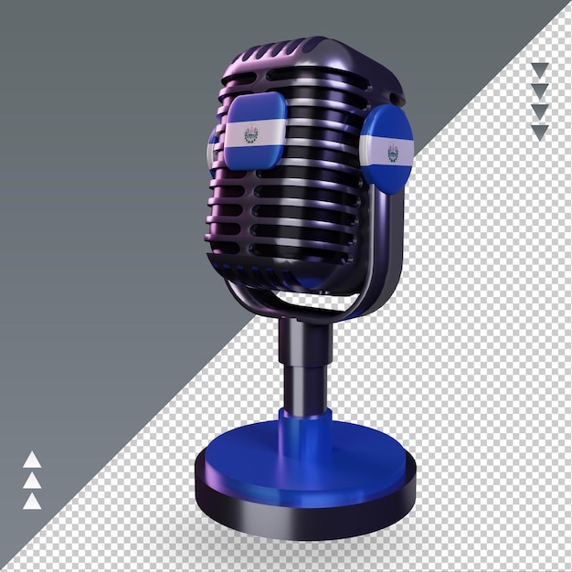 Microphone 3d El Salvador Drapeau Rendu Vue Droite