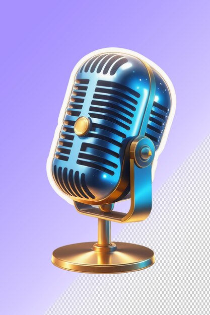 Un Microphone Doré Et Bleu Est Sur Un Support Avec Un Fond Violet