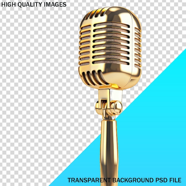 PSD un microphone doré est sur un fond bleu avec un fond blanc et bleu