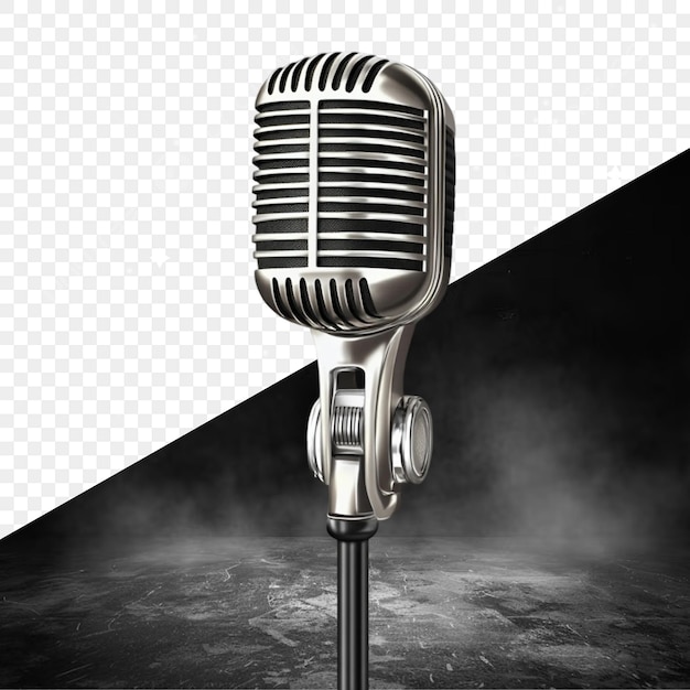 un microphone est sur un support et les mots le mot sur l'écran