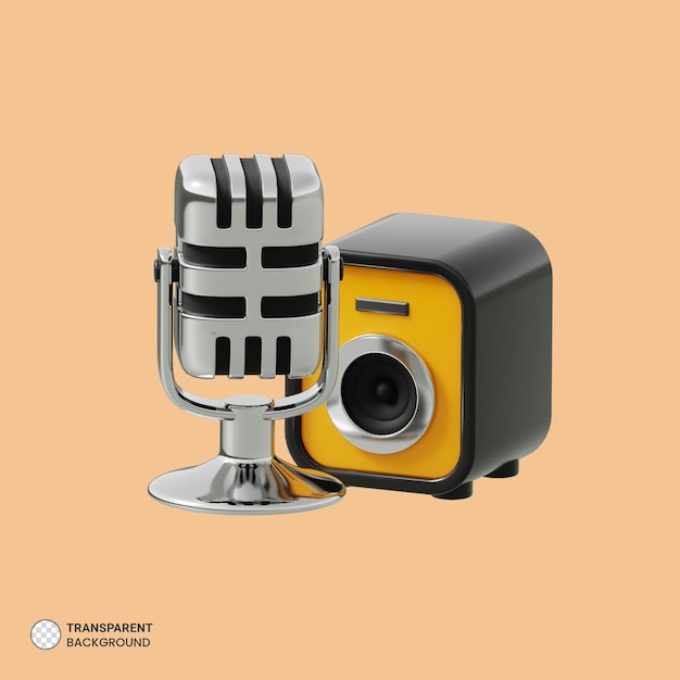 PSD microphone et icône de haut-parleur rendu 3d isolé illustration