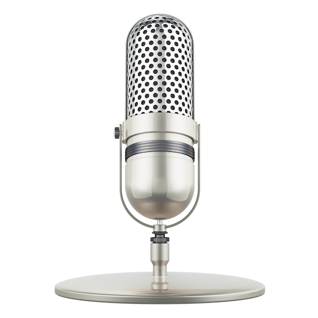 Microphone rétro mic métallique rendu 3D isolé sur fond transparent