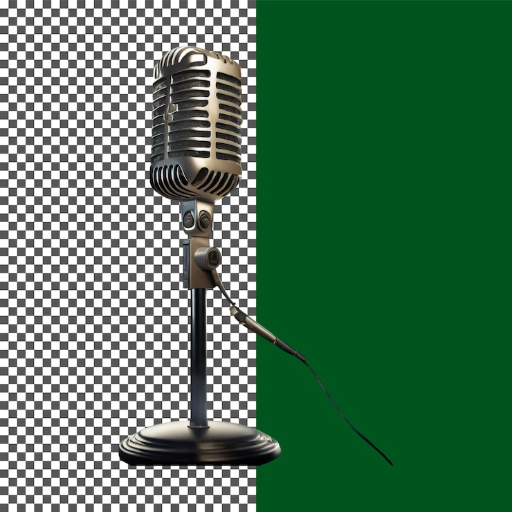 Microphone rétro pour la diffusion de performances en direct et l'enregistrement sur fond transparent png