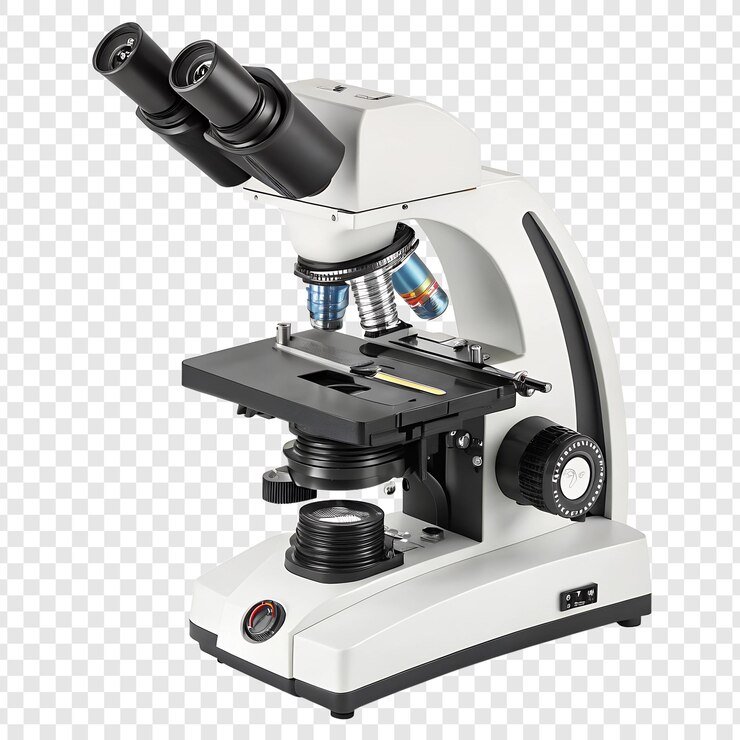 PSD un microscope avec une poignée noire et le mot isolé transparent