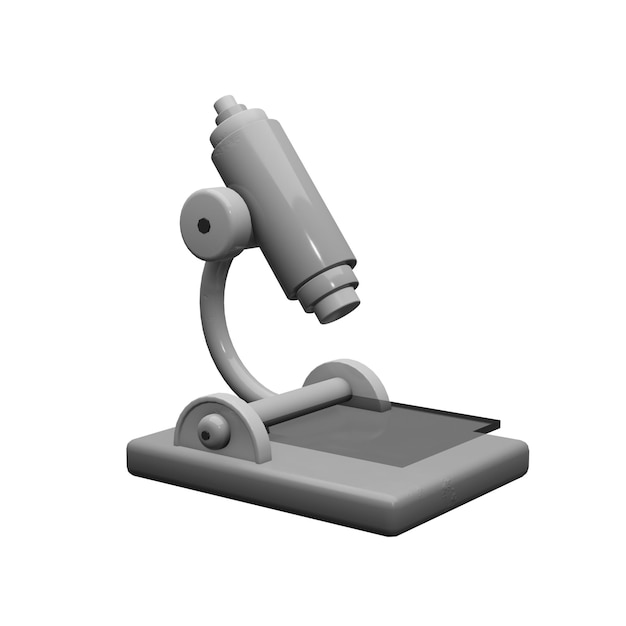 Microscopio 3D laboratorio scientifico ingrandire strumento Strumento scientifico su sfondo bianco isolato