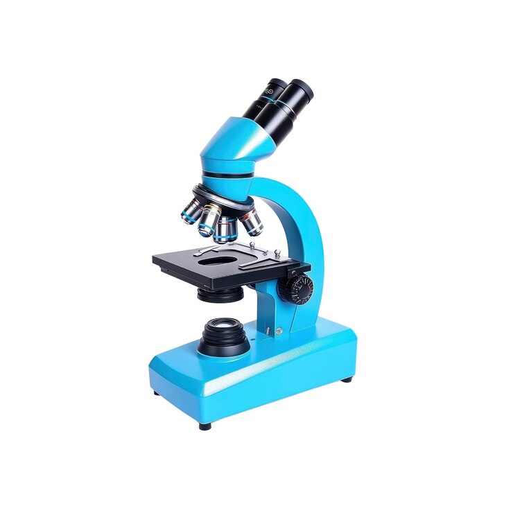 PSD microscopio azul aislado sobre un fondo negro
