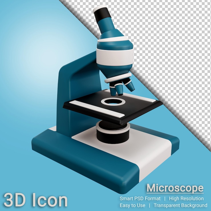 PSD microscopio icona 3d con sfondo trasparente