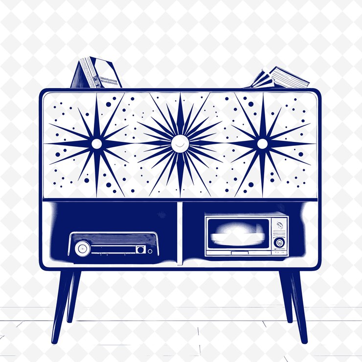 PSD mid century modern style tv stand outline mit atomic desig illustration dekor motive sammlung