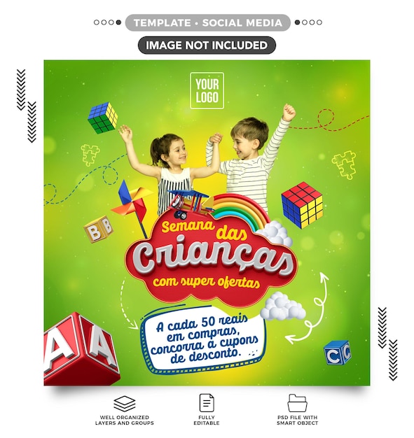 mídia social alimentar semana das crianças com cupons de desconto