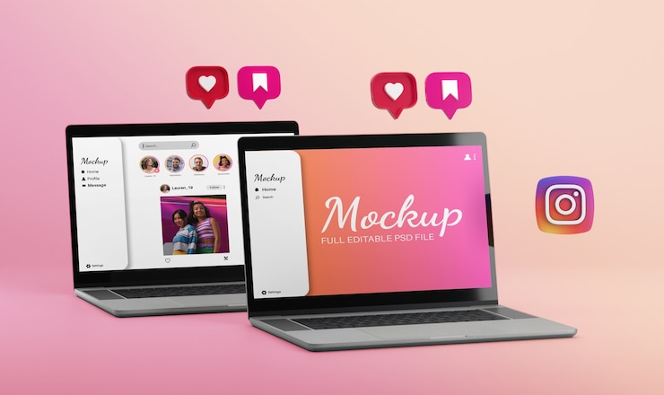 PSD mídia social com maquete de dispositivo