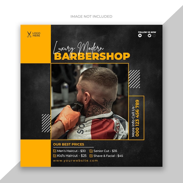 PSD mídia social de barbearia e modelo de postagem do instagram