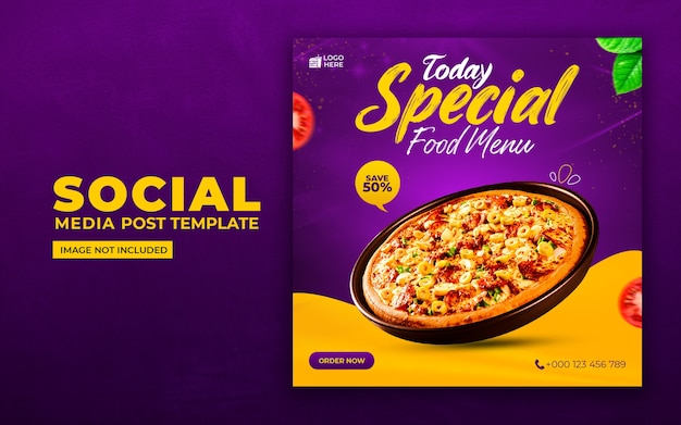 PSD mídia social de comida deliciosa e modelo de postagem no instagram