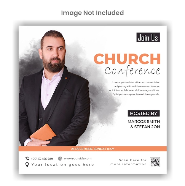 Mídia social de conferência da igreja ou modelo de postagem no instagram