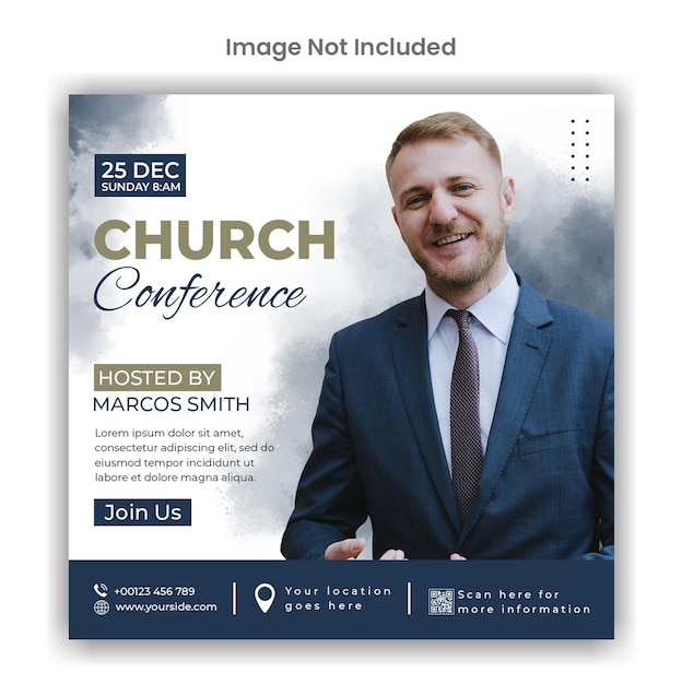 Mídia social de conferência da igreja ou modelo de postagem no instagram
