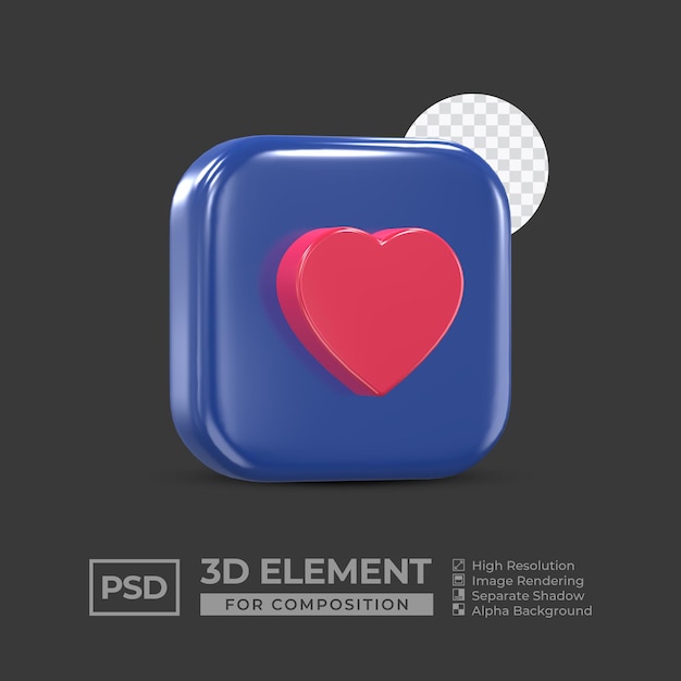 Mídia social de elemento de ícone 3d para composição psd premium