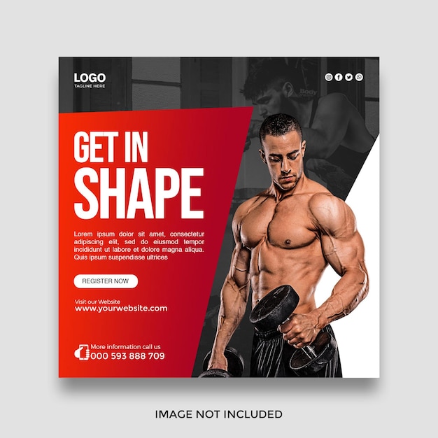 Mídia social de fitness de ginásio e modelo de postagem do Instagram PSD gratuito
