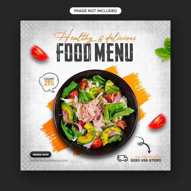 Mídia social de promoção de comida saudável e modelo de banner de postagem do instagram