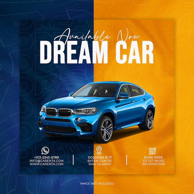 Mídia social de promoção de venda de carros modelo de banner de postagem no instagram premium psd