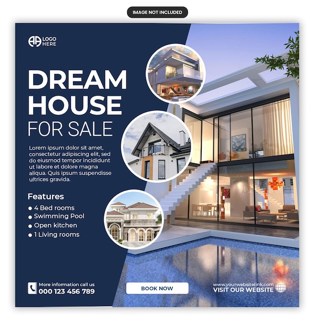 Mídia social de propriedade de casa imobiliária ou modelo de postagem do Instagram