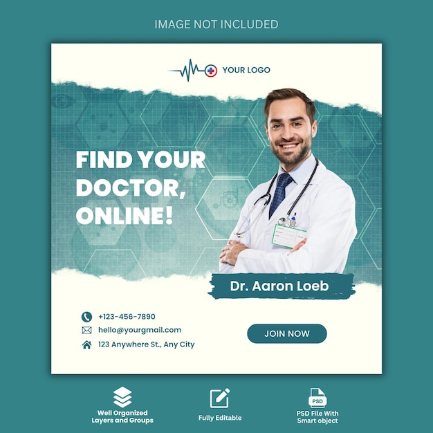 Mídia social de saúde médica e modelo de banner de postagem no Instagram