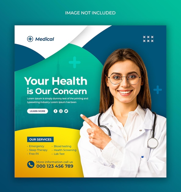 Mídia social de saúde médica poste panfleto de banner da web e modelo de postagem do instagram