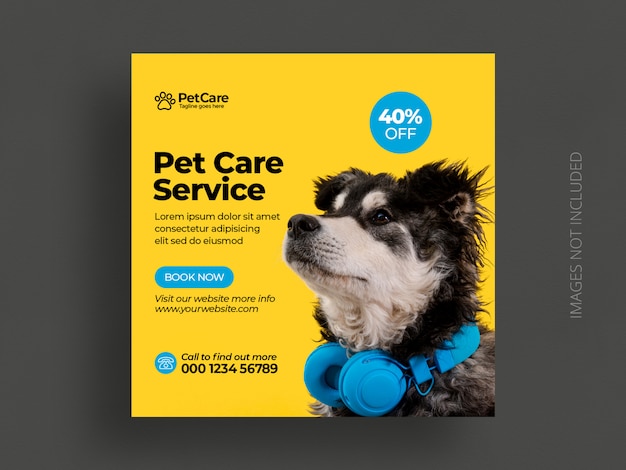 Mídia social de serviço de cuidados com animais de estimação postar modelo de banner