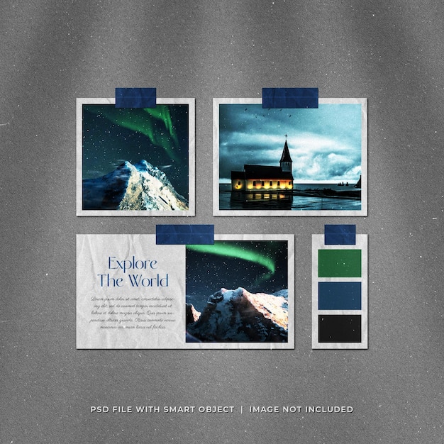 Mídia social de viagens - Mockup do Moodboard para fotos rasgadas