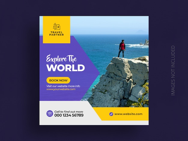 Mídia social de viagens postar modelo de banner para excursão férias férias instagram post flyer quadrado