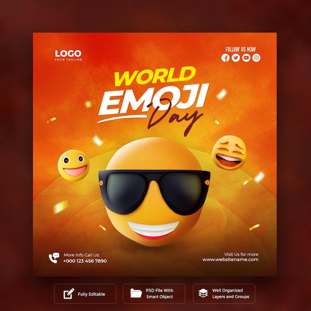 Mídia social do dia do emoji ou postagem no instagram