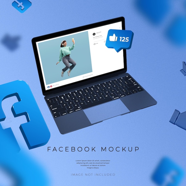 mídia social do facebook no banner de renderização 3d do laptop
