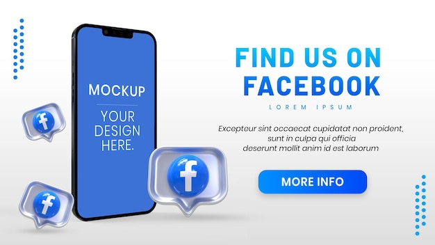 Mídia social do ícone do Facebook com maquete de telefone 3d